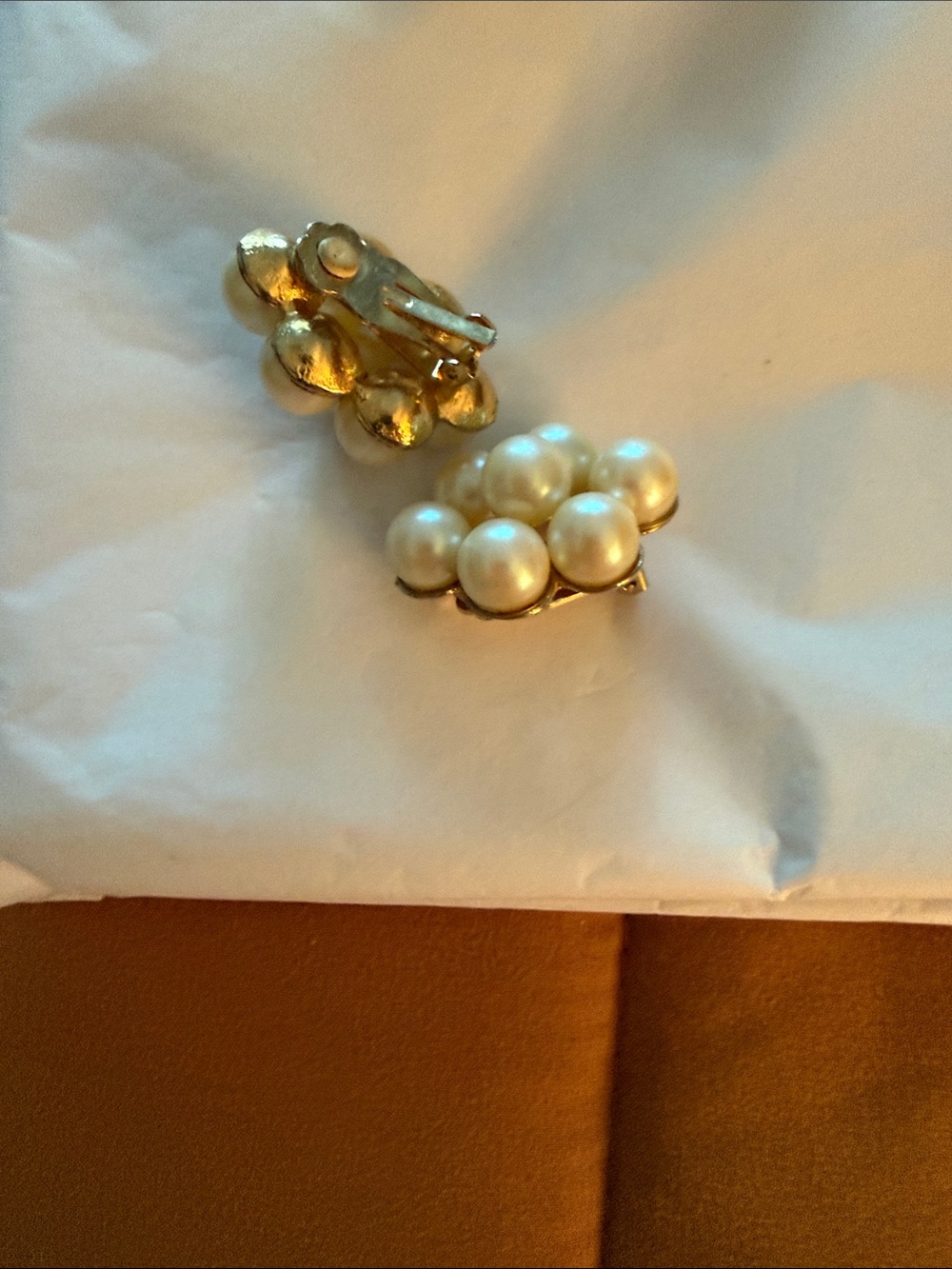 Pearl Cluster Clip-On Earrings in Cream and Gold